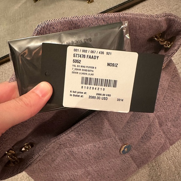 YSL Saint Laurent Lilac Denim Puffer Bag- Small LouLou - Picture 11 of 14